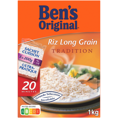 BEN'S ORIGINAL  Riz Long Grain 20 min 1kg Sachet Cuisson