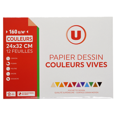 Paquet de 24 feuilles papier dessin couleur format 50 x 65 cm 160 g couleurs  vives assorties - prix pas cher chez iOBURO- prix p