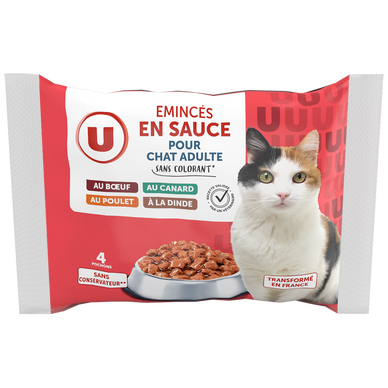 Sachets fraicheur pour chaton Emincé en sauce viandes et poissons 12x85g -  Super U, Hyper U, U Express 