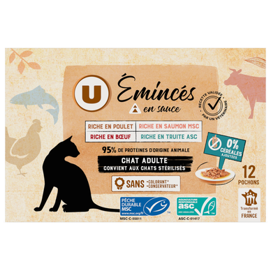 Sachets fraicheur pour chat Emincés en sauce viandes & poissons 48x100g -  Super U, Hyper U, U Express 