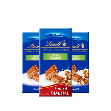 Tablette chocolat maître chocolatier lait extra fin, Lindt (3 x 100 g)