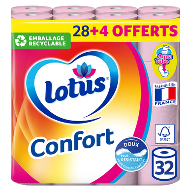 LOTUS Papier toilette confort rose aquatube dont 14 offerts 64 rouleaux pas  cher 