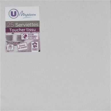 Serviettes en papier blanc 33x32cm 100 nités - Super U, Hyper U, U
