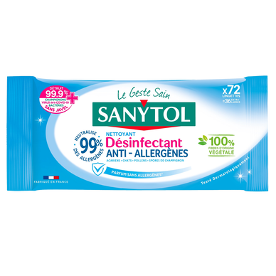 Sanytol Lingettes multi-usages desinfectantes anti-allergenes 