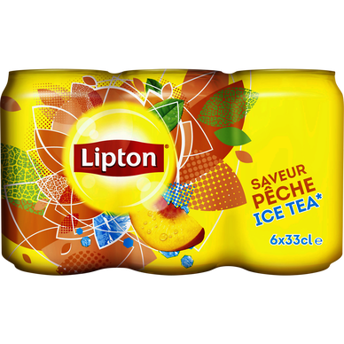 LIPTON Boisson Ice tea à base de thé saveur pêche boîtes 6x33cl pas cher 