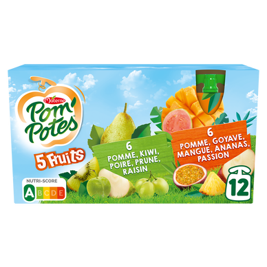 POM'POTES Compotes Gourdes 5 Fruits Exotiques & Verts 12x90g - materne -  1080 g