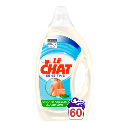 Le Chat Sensitive - Lessive Liquide - Lait d'amande douce et Marseille - 80  Lavages (Lot de 2 x 2L) : : Epicerie