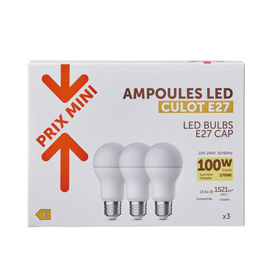 Ampoule LED ronde PRIX MINI 60w e27 x3 - Super U, Hyper U, U Express 
