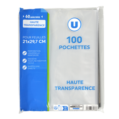eco-eco Pochettes perforées A5 100% recyclées en verre transparent, 45  microns (100 pochettes), eco012 x 4
