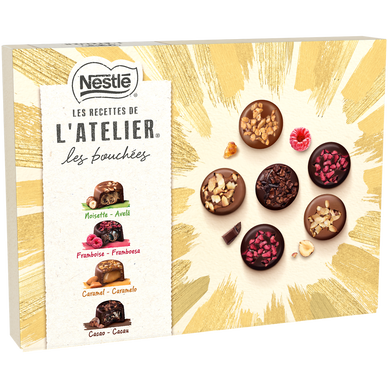Nestlé Chocolats de Noël LES RECETTES DE L'ATELIER Les Bouchées -  Assortiment de chocolats - Boite de 186g : : Epicerie